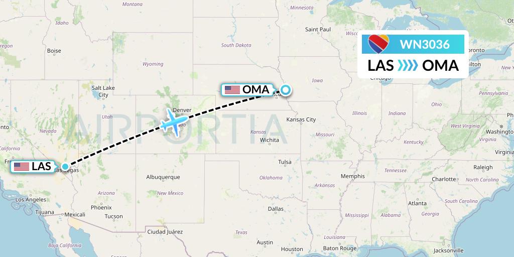 WN3036 Southwest Airlines Flight Map: Las Vegas to Omaha