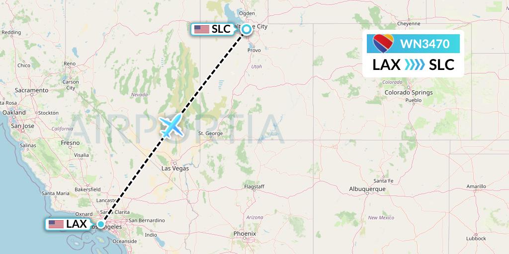 WN3470 Southwest Airlines Flight Map: Los Angeles to Salt Lake City