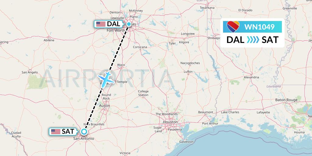 WN1049 Southwest Airlines Flight Map: Dallas to San Antonio