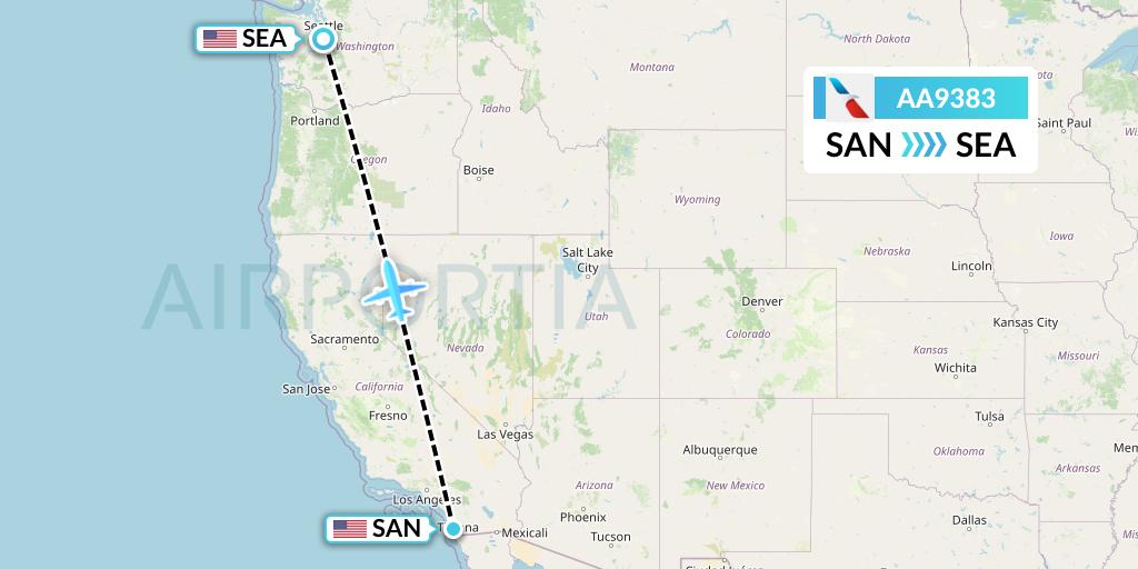 AA9383 American Airlines Flight Map: San Diego to Seattle
