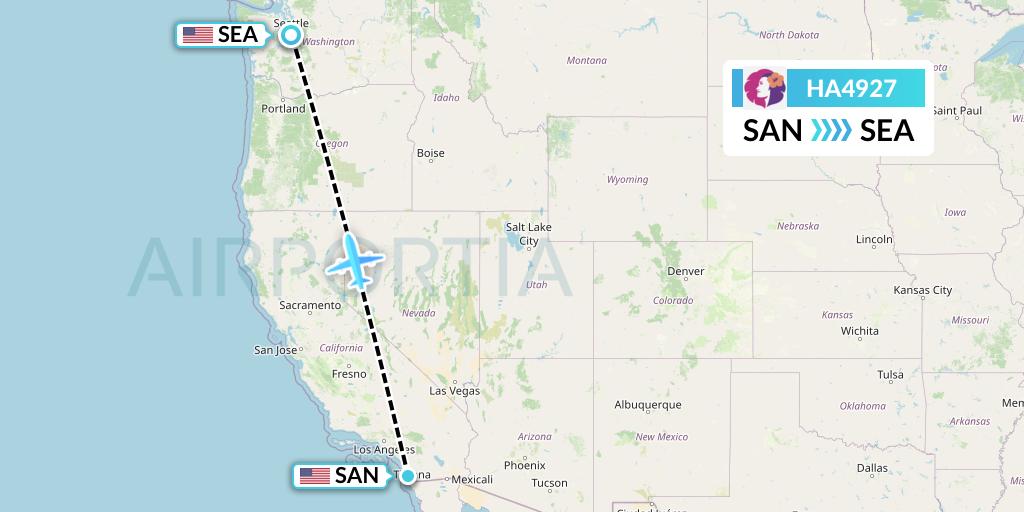 HA4927 Hawaiian Airlines Flight Map: San Diego to Seattle