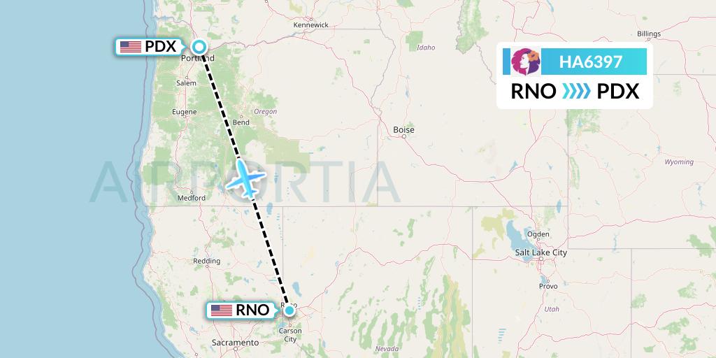 HA6397 Hawaiian Airlines Flight Map: Reno to Portland