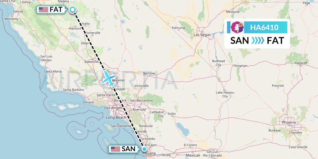 HA6410 Hawaiian Airlines Flight Map: San Diego to Fresno