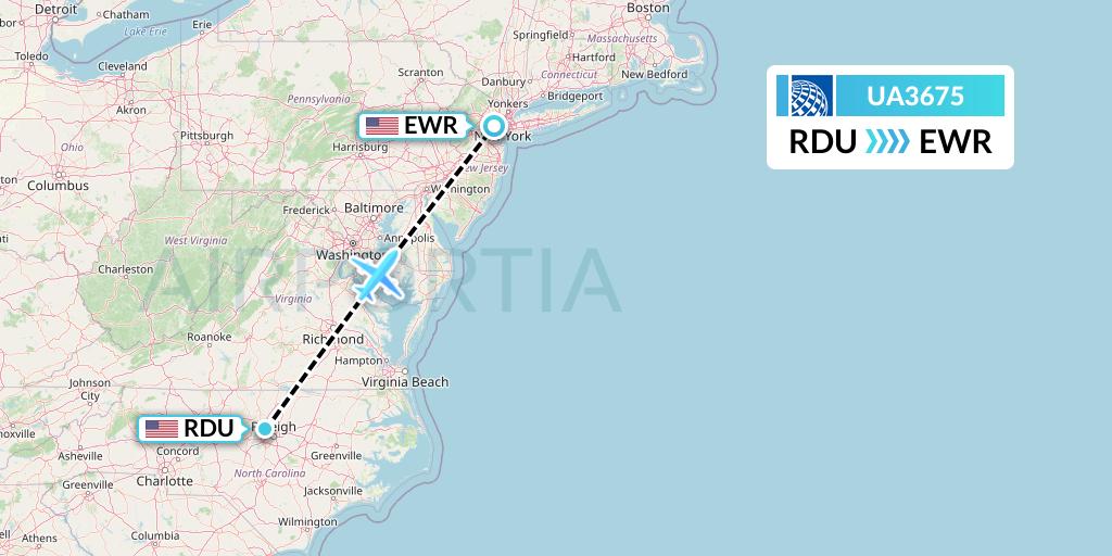 UA3675 United Airlines Flight Map: Raleigh-Durham to New York