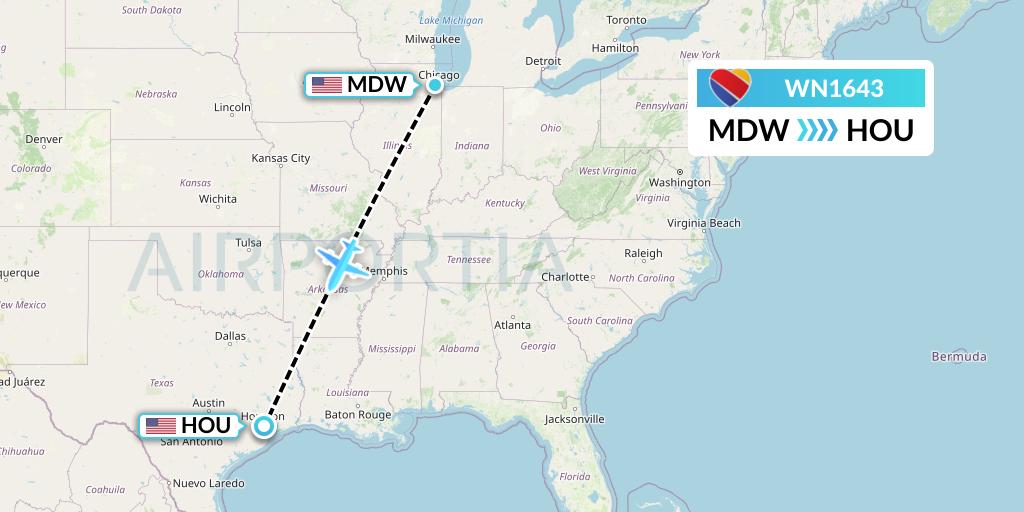 WN1643 Southwest Airlines Flight Map: Chicago to Houston