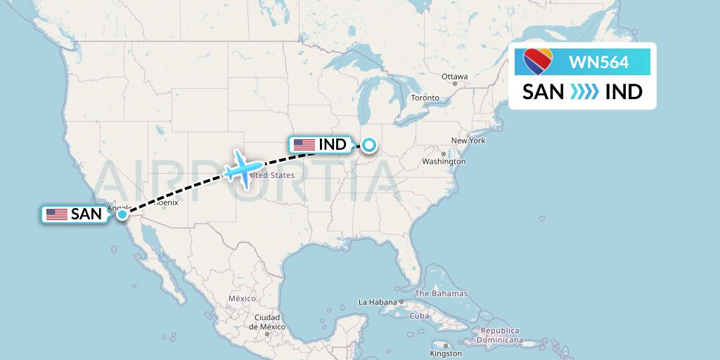 WN564 Southwest Airlines Flight Map: San Diego to Indianapolis