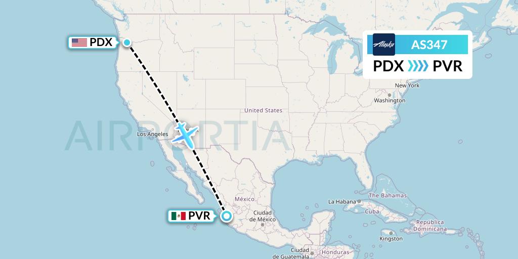 AS347 Alaska Airlines Flight Map: Portland to Puerto Vallarta