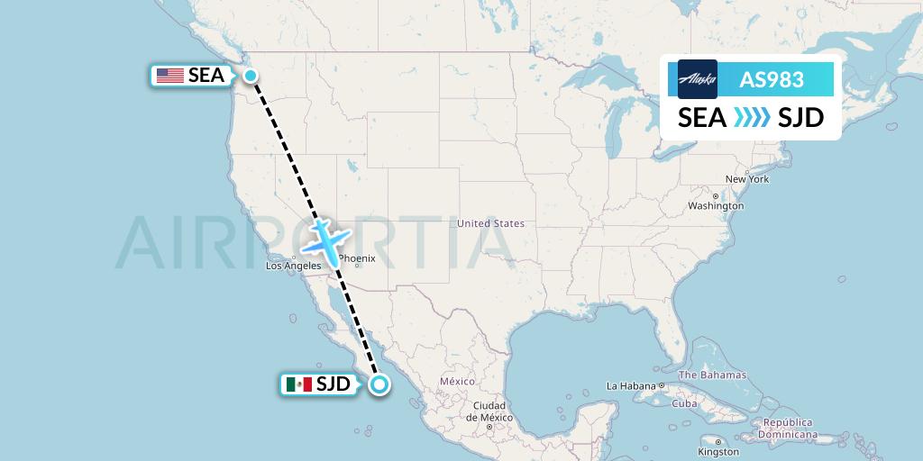 AS983 Alaska Airlines Flight Map: Seattle to San Jose del Cabo
