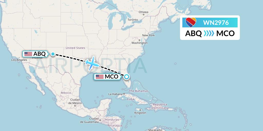 WN2976 Southwest Airlines Flight Map: Albuquerque to Orlando