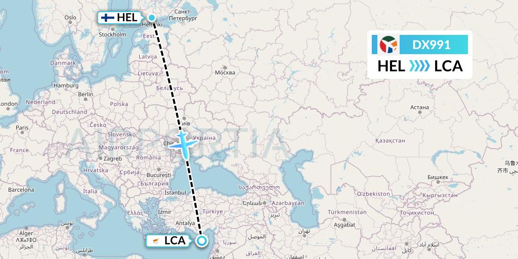 DX991 Danish Air Transport Flight Map: Helsinki to Larnaca