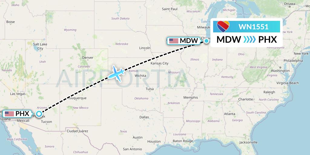 WN1551 Southwest Airlines Flight Map: Chicago to Phoenix