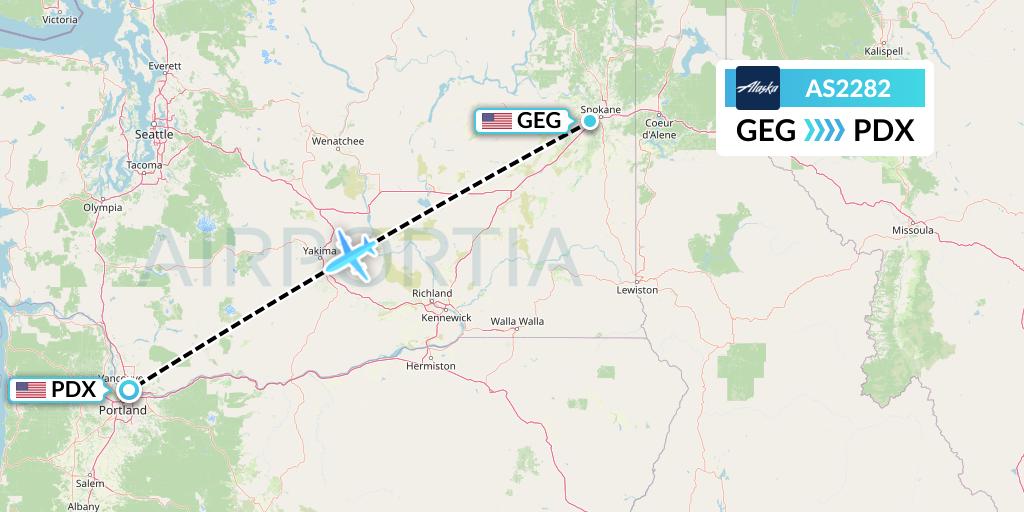 AS2282 Alaska Airlines Flight Map: Spokane to Portland