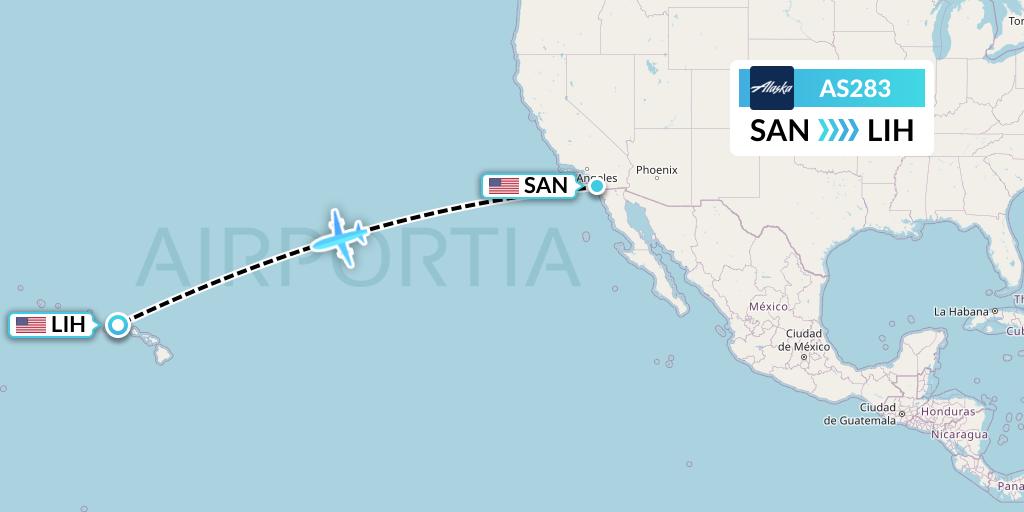 AS283 Alaska Airlines Flight Map: San Diego to Lihue