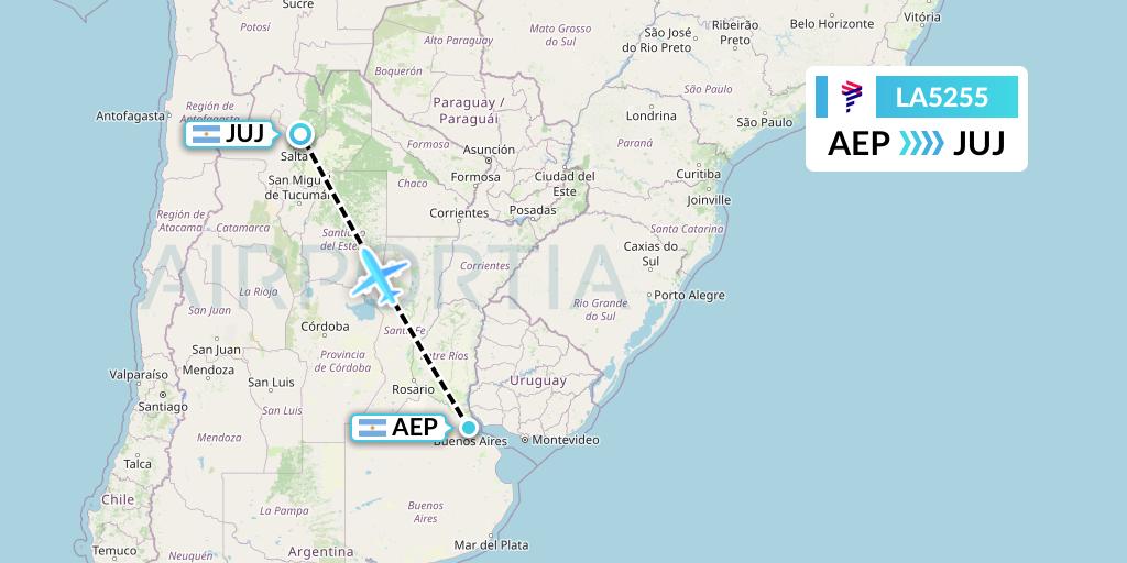 LA5255 LAN Airlines Flight Map: Buenos Aires to Jujuy