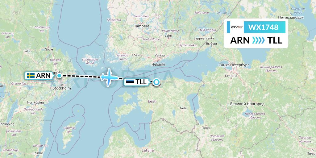 WX1748 Cityjet Flight Map: Stockholm to Tallinn