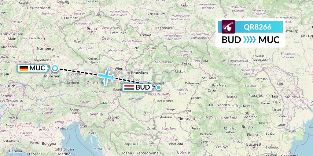 QR8266 Qatar Airways Flight Map: Budapest to Munich