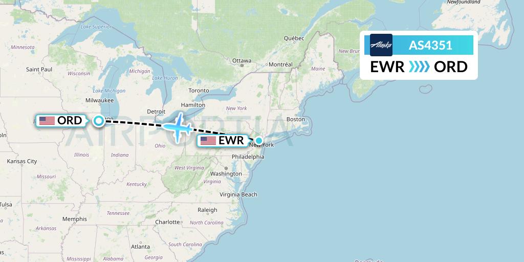 AS4351 Alaska Airlines Flight Map: New York to Chicago