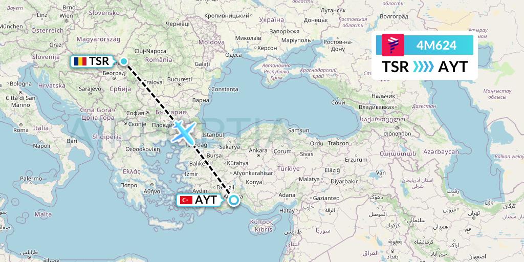 4M624 LATAM Airlines Argentina Flight Map: Timisoara to Antalya