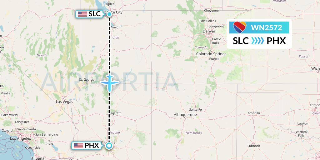 WN2572 Southwest Airlines Flight Map: Salt Lake City to Phoenix