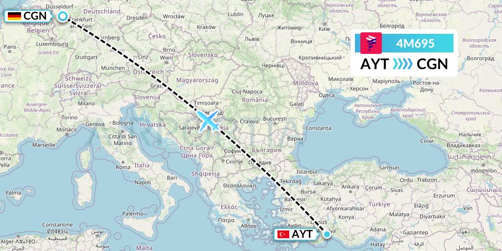 4M695 LATAM Airlines Argentina Flight Map: Antalya to Cologne