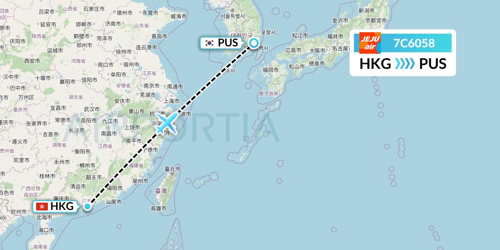 7C6058 Jeju Air Flight Map: Hong Kong to Busan