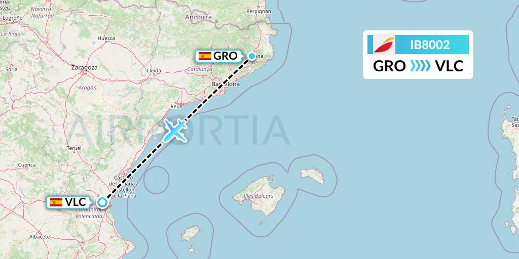 IB8002 Iberia Flight Map: Girona to Valencia