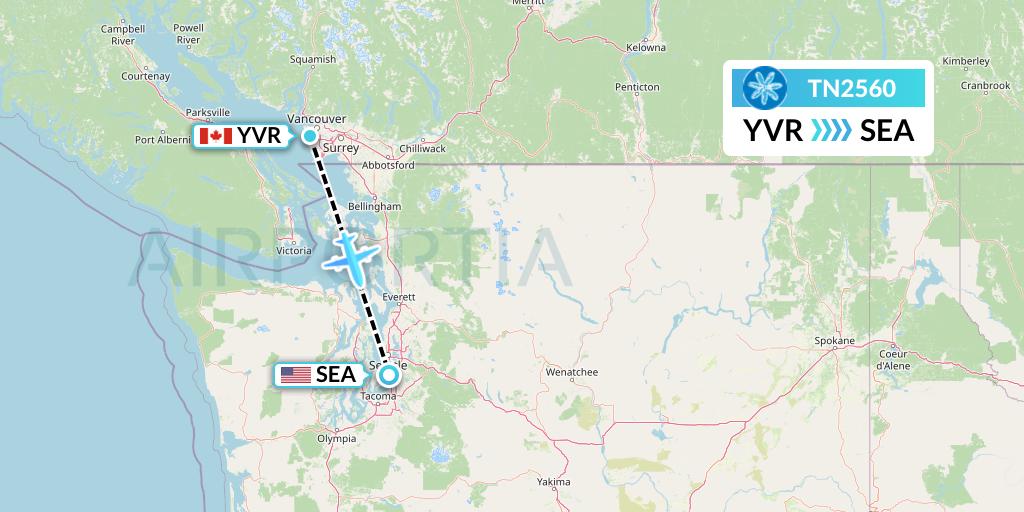 TN2560 Air Tahiti Nui Flight Map: Vancouver to Seattle