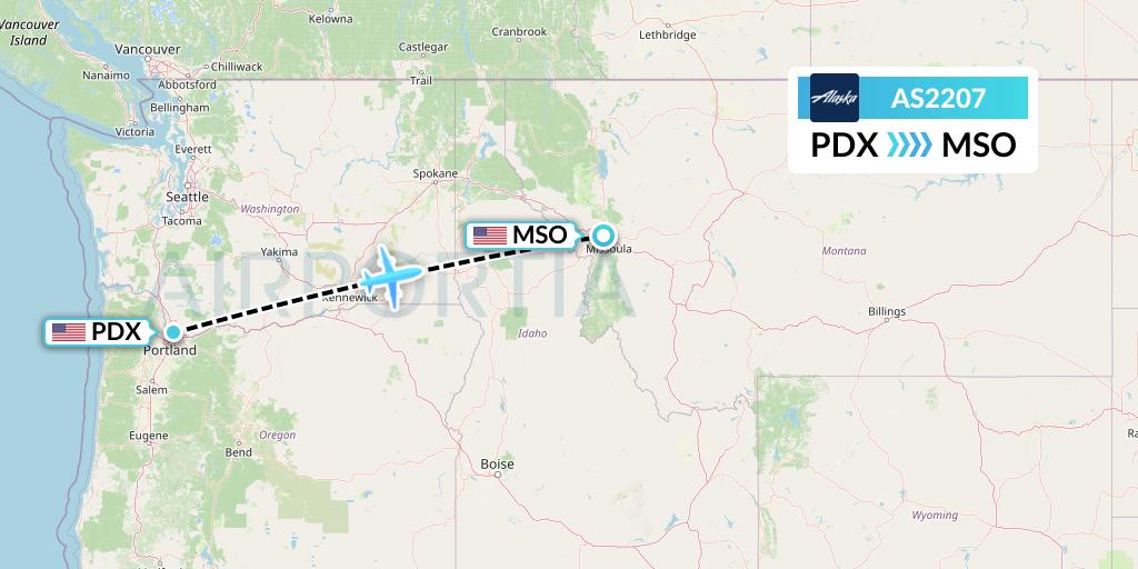 AS2207 Alaska Airlines Flight Map: Portland to Missoula