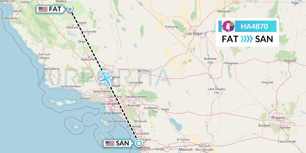 HA4870 Hawaiian Airlines Flight Map: Fresno to San Diego