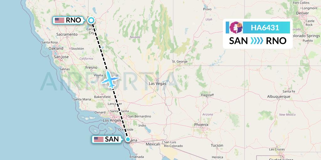 HA6431 Hawaiian Airlines Flight Map: San Diego to Reno