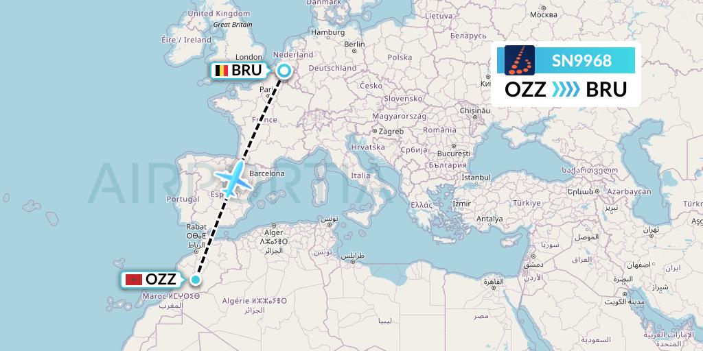 SN9968 Brussels Airlines Flight Map: Ouarzazate to Brussels