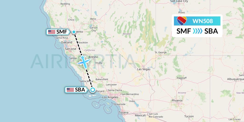 WN508 Southwest Airlines Flight Map: Sacramento to Santa Barbara
