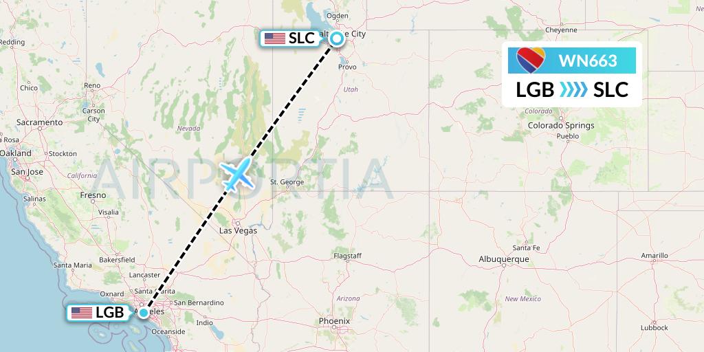 WN663 Southwest Airlines Flight Map: Long Beach to Salt Lake City