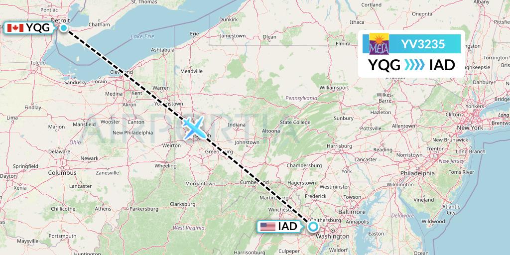 YV3235 Mesa Airlines Flight Map: Windsor to Washington