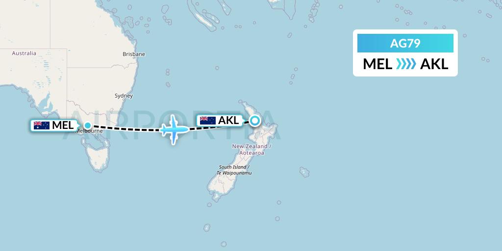 AG79 Aruba Airlines Flight Map: Melbourne to Auckland