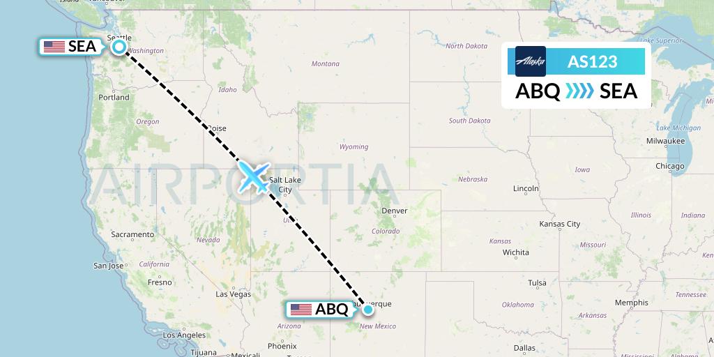 AS123 Alaska Airlines Flight Map: Albuquerque to Seattle