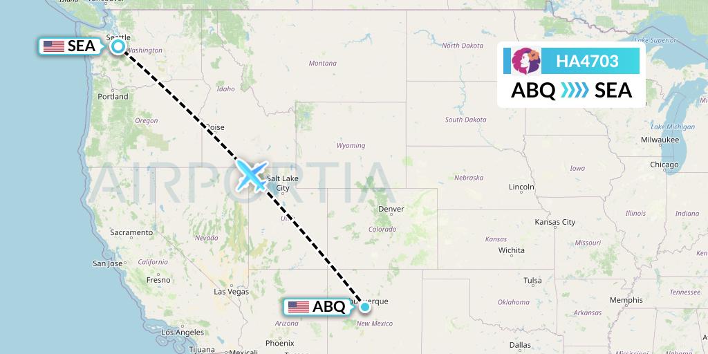 HA4703 Hawaiian Airlines Flight Map: Albuquerque to Seattle