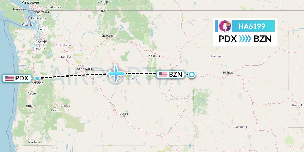 HA6199 Hawaiian Airlines Flight Map: Portland to Bozeman
