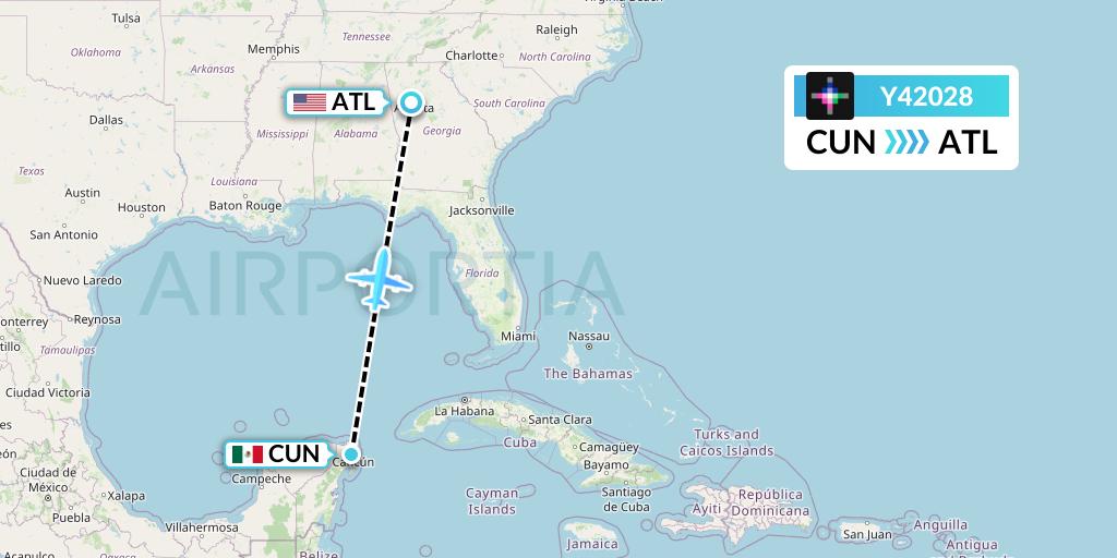 Y42028 Volaris Flight Map: Cancun to Atlanta