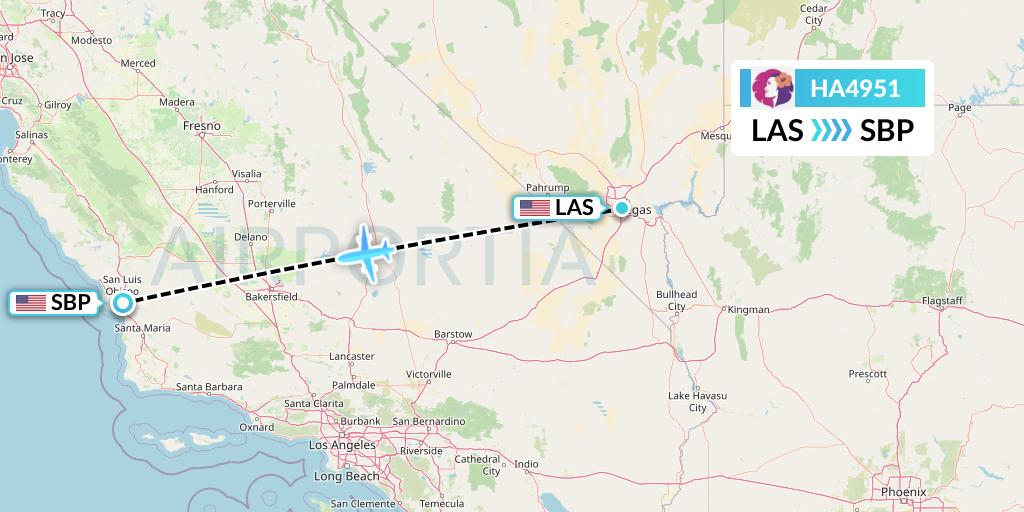 HA4951 Hawaiian Airlines Flight Map: Las Vegas to San Luis Obispo