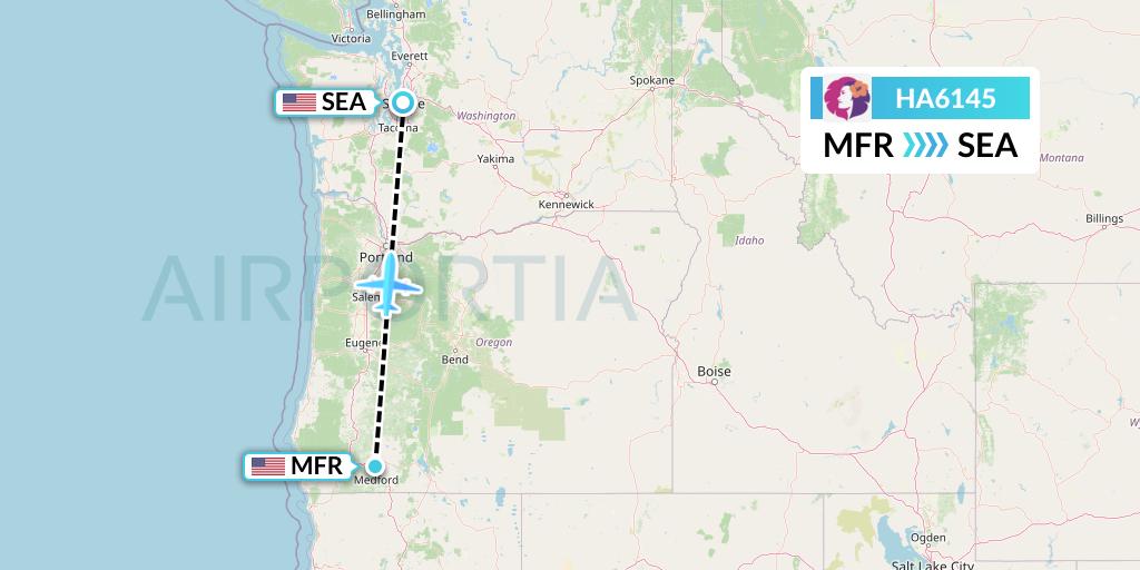 HA6145 Hawaiian Airlines Flight Map: Medford to Seattle
