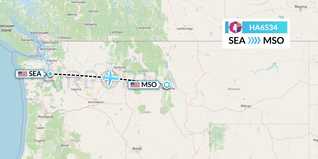 HA6534 Hawaiian Airlines Flight Map: Seattle to Missoula