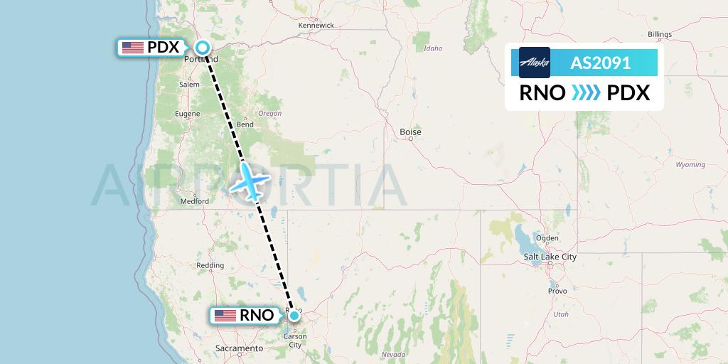 AS2091 Alaska Airlines Flight Map: Reno to Portland
