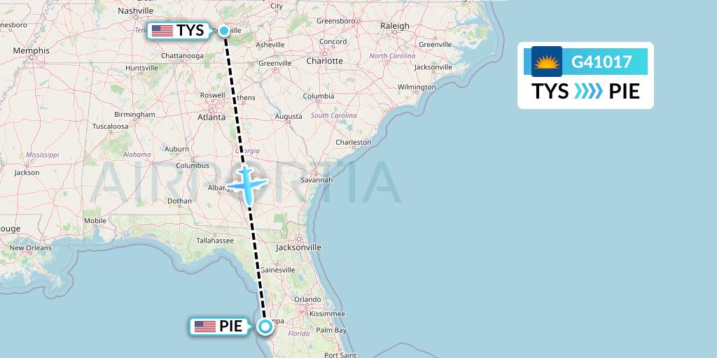 G41017 Allegiant Air Flight Map: Knoxville to St. Petersburg