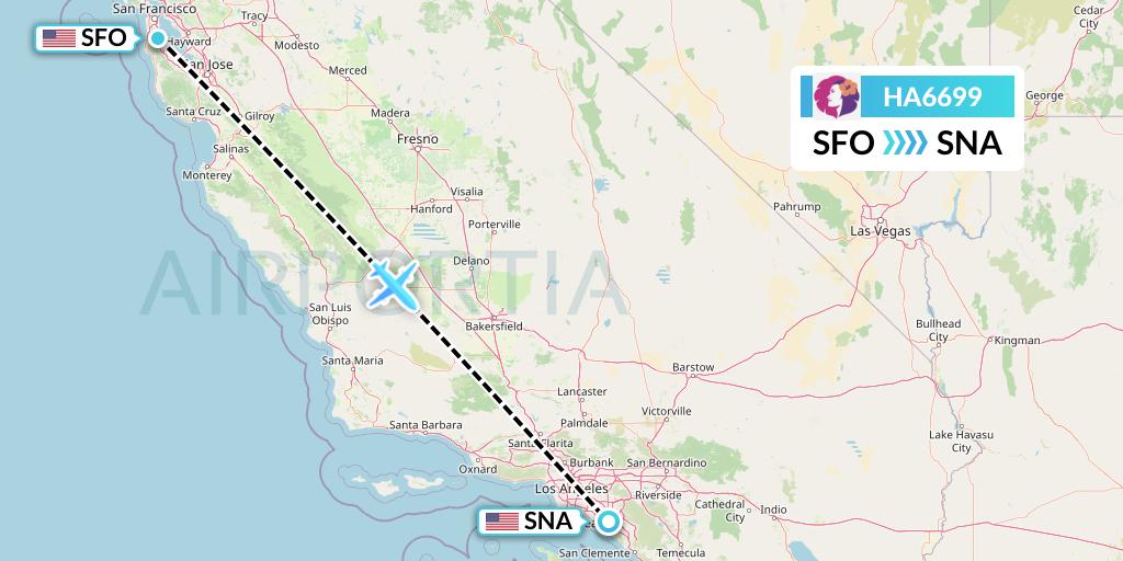 HA6699 Hawaiian Airlines Flight Map: San Francisco to Orange County