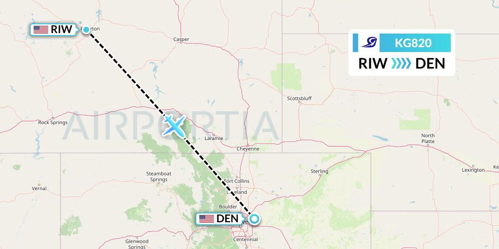 KG820 Key Lime Air Flight Map: Riverton to Denver