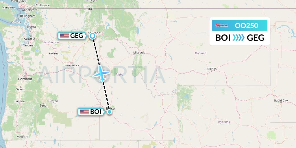 OO250 SkyWest Airlines Flight Map: Boise to Spokane