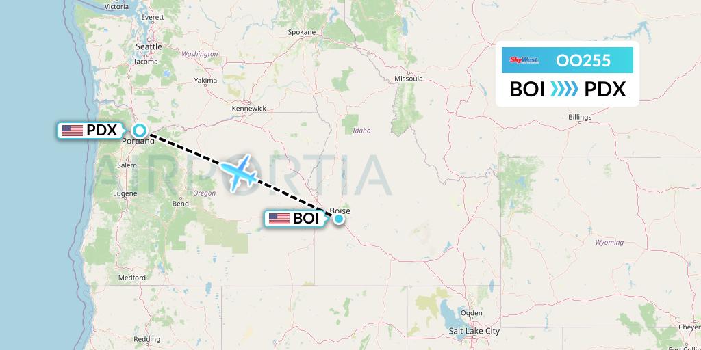 OO255 SkyWest Airlines Flight Map: Boise to Portland