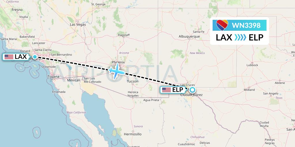 WN3398 Southwest Airlines Flight Map: Los Angeles to El Paso