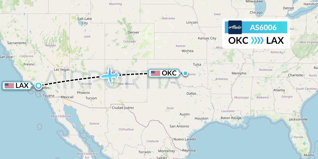 AS6006 Alaska Airlines Flight Map: Oklahoma City to Los Angeles